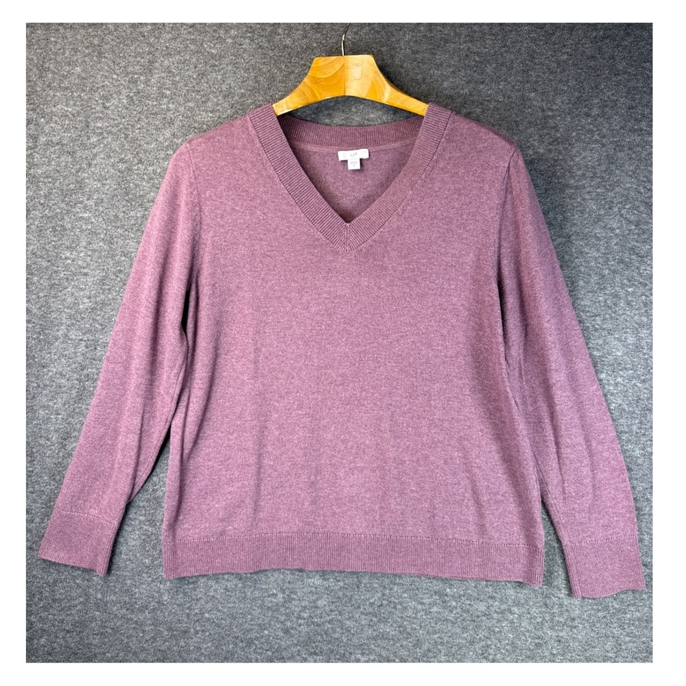 J. Jill VNeck Sweater Mauve Purple Cotton Blend Knit Size M Office Career Travel - Picture 1 of 9